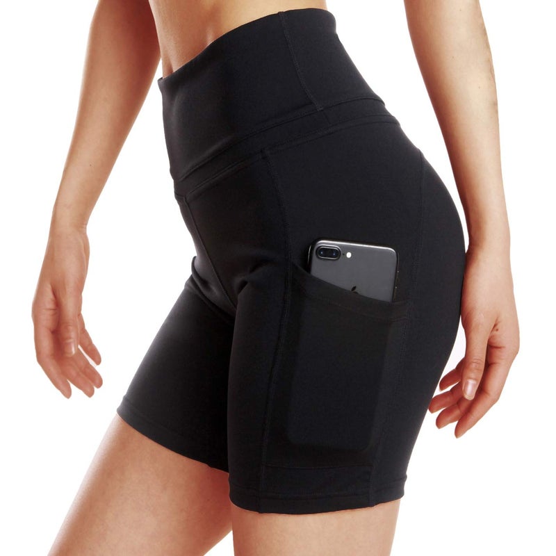ChinFun Yoga Shorts for Women High Waist Tummy Control 4 Way Stretch Workout Running Shorts Side Pockets Black Size M - Image 4